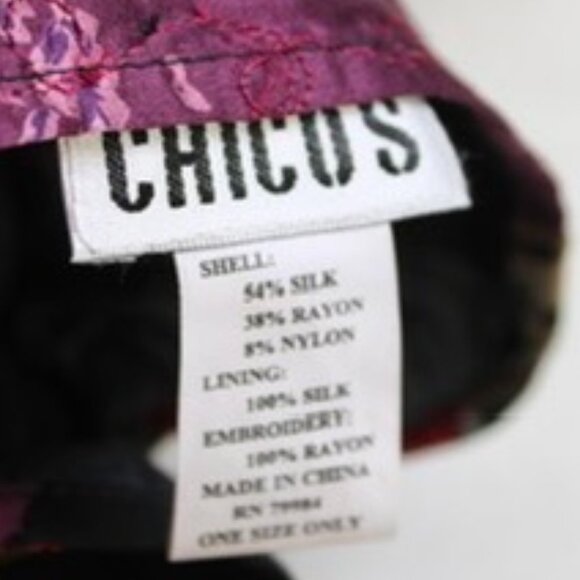 Chico's Vintage Y2K Black Multicolor Patchwork Floral Beaded Silk Fringe Scarf - Picture 5 of 5